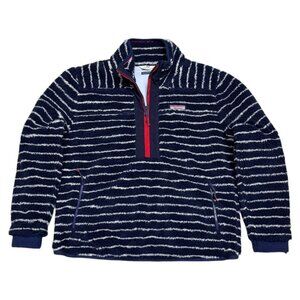 Vineyard Vines SHERPA The Shep Shirt Striped Fleece Blue Jacket Womens Medium
